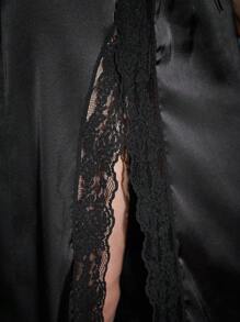 Alice McCall Contrast Lace Split Thigh Skirt - Black - View 3