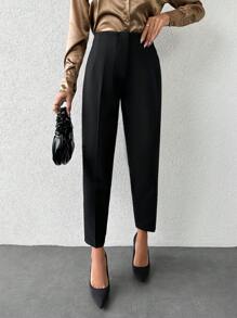 RueChic High Waist Press Crease Pants - Black - View 6