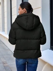 EURMUSE Women'S Drawstring Hooded Padded Jacket - Black - View 2