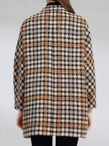 Plaid Print Contrast Fuzzy Pocket Open Front Coat - Multicolor - View 2