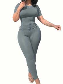 INAWLY Áo phông trơn & Xà cạp - Xám - Xem 4