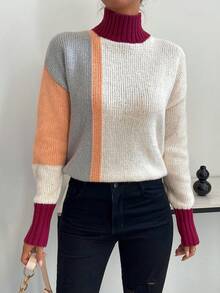 SHEIN Essnce Khối màu Cổ cao Thả vai Áo len - Nhiều màu - Xem 4