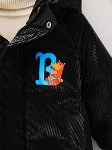 Baby Boy Letter Graphic Hooded Padded Coat Without Sweater - Black - View 5