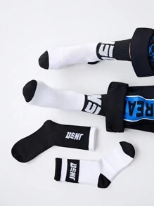 JNSQ 3 Pairs/set Letter Print Athletic Mid-calf Socks - Multicolor - View 2
