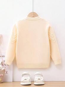 SHEIN Cô Gái Trẻ Chất rắn Ngọc trai đính cườm Áo len - Màu be - Xem 2