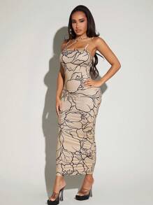 SHEIN SXY Robe Moulante Imprimé Graphique À Col Asymétrique - Multicolore - Voir 4