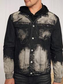 Manfinity VCAY Men Tie Dye Flap Detail Denim Jacket - Black - View 1