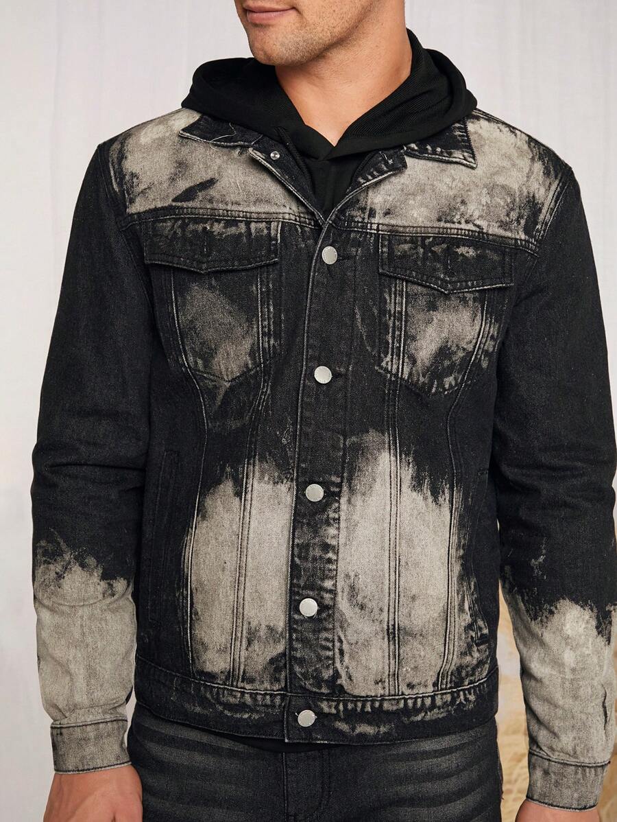 Manfinity VCAY Men Tie Dye Flap Detail Denim Jacket - Black - View 1