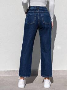 EURMUSE Slant Pocket Straight Leg Jeans - Blue - View 2