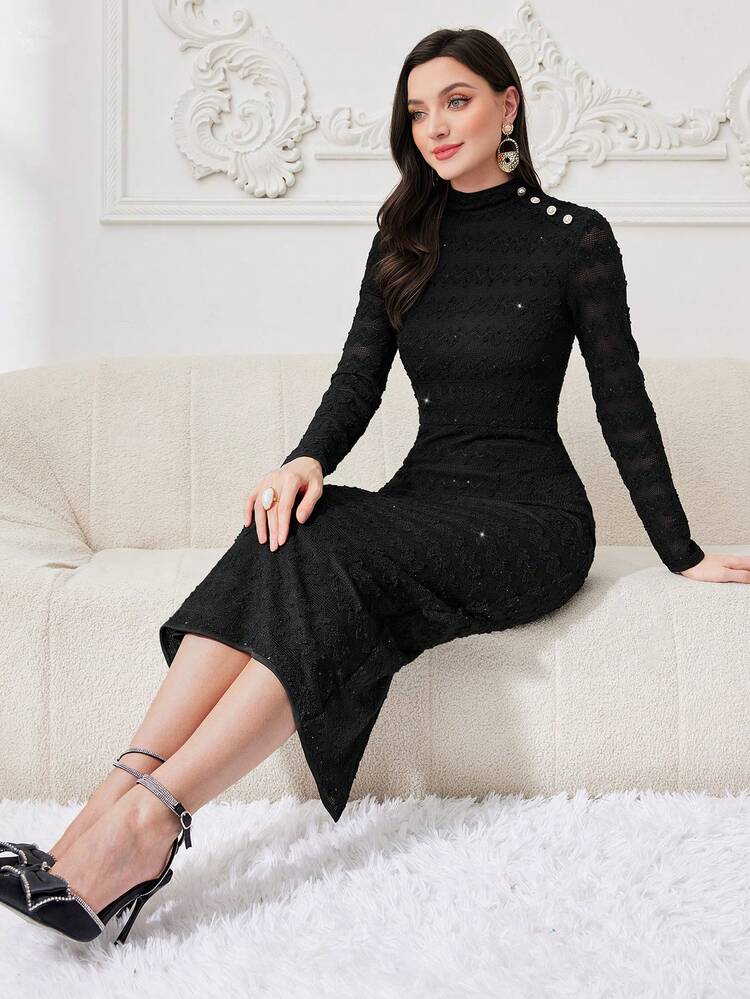 Women's Stand Collar Back Slit Dress