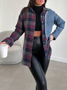 EURMUSE Plaid Notched Lapel Single Breasted Overcoat - Blue - View 1