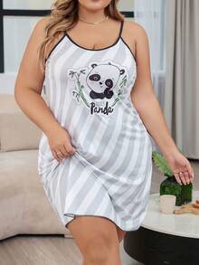 Plus Size Cartoon Bear Printed Homewear Dress - Light Grey - View 3