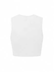 SHEIN Unity Women's Sleeveless Tank Top For Summer With Notched Neckline And Letter Pattern - White - View 2