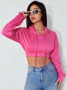 SHEIN Unity Kort Huva Kvinnors Sweatshirts - Skrikrosa - Visa 3