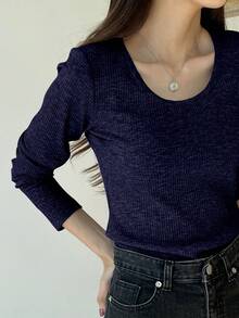 DAZY 實心條紋針織t恤 - 藏蓝色 - 查看 5