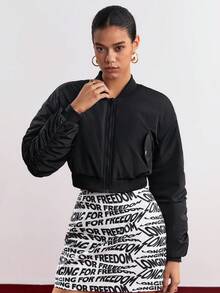 BizChic Chaqueta acolchada de béisbol para mujer - Negro - Ver 4