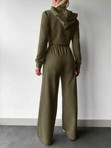EURMUSE Của phụ nữ Quần skinny Hoodie Và Quần thể thao Bộ - Màu xanh Ô liu - Xem 2