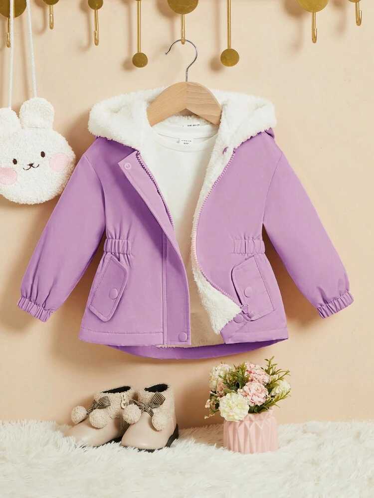 Baby Girl 1pc Teddy Lined Hooded Coat