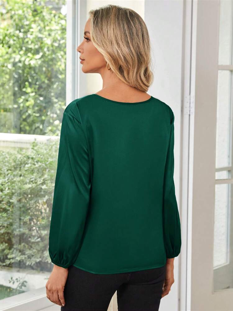 Lantern Sleeve Knot Side Solid Blouse