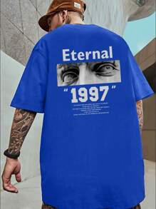 Manfinity EMRG Men Figure & Slogan Graphic Drop Shoulder Tee - Blue - View 1