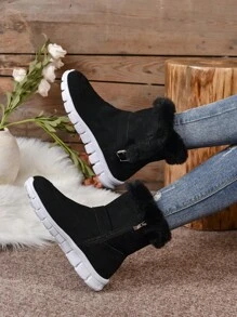 New Anti-Slip Breathable Warm Lightweight All-Match 2023 Style Fashionable Black Furry Snow Boots For Women