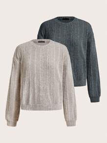 SHEIN Essnce 2 Miếng Thả vai Gân đan Áo chui đầu - Nhiều màu - Xem 1