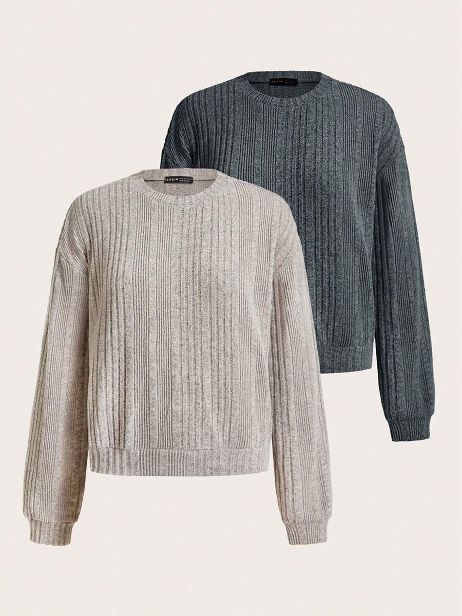 SHEIN Essnce 2 Miếng Thả vai Gân đan Áo chui đầu - Nhiều màu - Xem 1