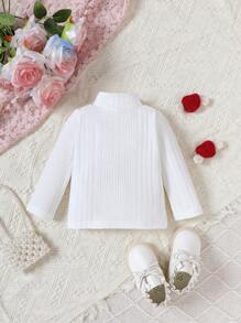 Baby Girl Heart Embroidery Mock Neck Tee - White - View 2
