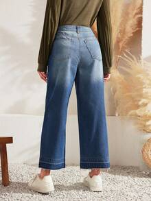 SHEIN LUNE High Waist Wide Leg Jeans - Dark Wash - View 2