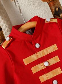 SHEIN Retro Palace-style Baby Girl Styling Clothes, Stand-up Collar Cardigan Jacket + Crocheted Mesh Half-length Tutu Skirt, Cute And Sweet Suit For Party Occasions, Spring And Autumn - Red - View 4