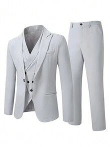 Manfinity 男士單釦西裝外套&馬甲&西裝褲套裝 - 淺灰色 - 查看 2