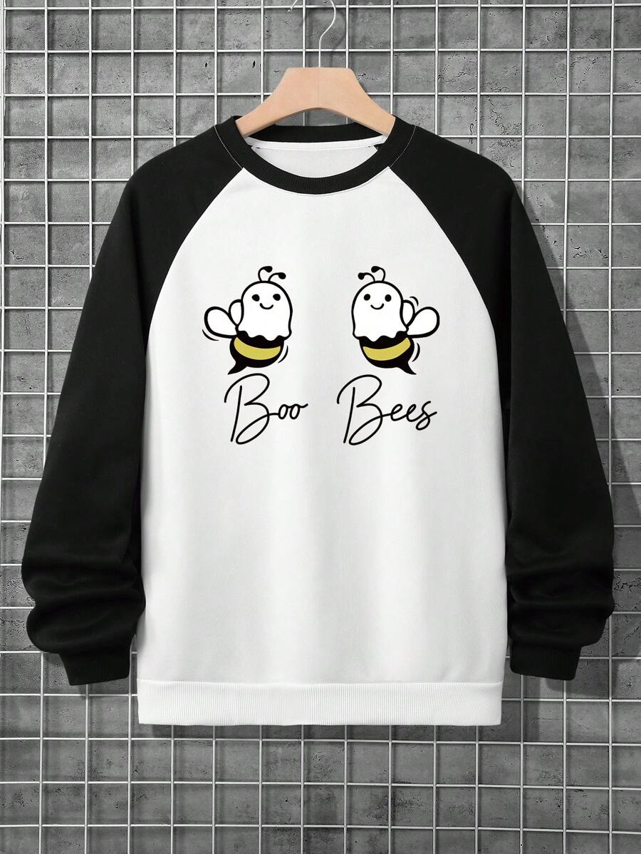 Áo nỉ nam in hình ong hoạt hình với thiết kế phối màu. - trắng - Xem 1