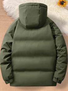 Manfinity Homme Men Flap Pocket Hooded Padded Coat - Army Green - View 2
