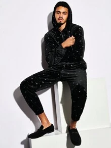 GENTILAND 男士銀河絨夾克和褲子套裝 - 黑色 - 查看 5