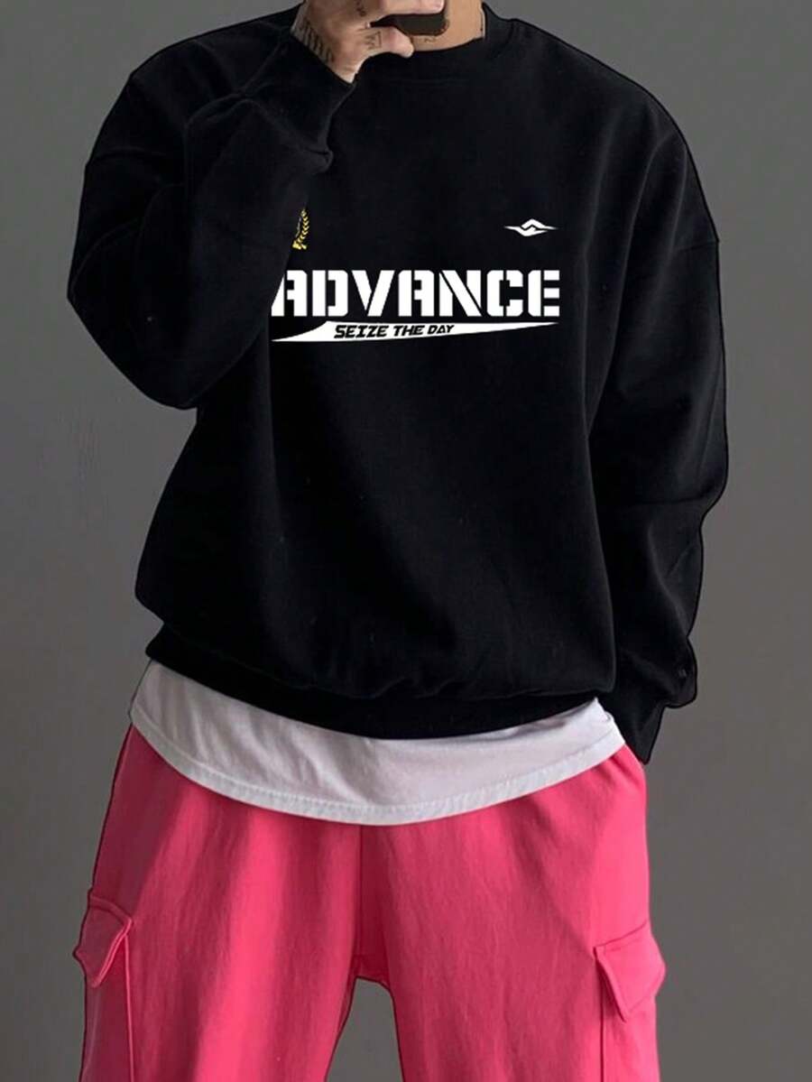 DAZY Nam Đồ họa Chữ cái Thả vai Áo chui đầu Without Tee - màu đen - Xem 1