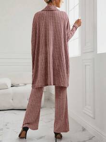 SHEIN LUNE 蝙蝠袖交叉圍裹上衣&喇叭褲 - 粉色 - 查看 2