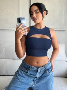 SHEIN SXY Top tank crop con abertura delantera - Azul Marino - Ver 1