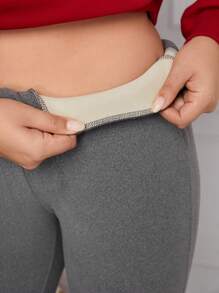 SHEIN Essnce Women'S Plus Size Warm Thermal Lined Leggings For Christmas & New Year - Dark Grey - View 4