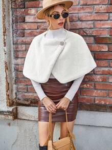 SHEIN Privé 素色披肩毛茸茸外套 - 白色 - 查看 4