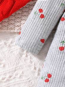 Mono De Manga Larga Con Borde De Hoja De Loto Y Patrón De Cereza Delgado Y Bonito Para Bebé Niña En La Nueva Temporada De Primavera Y Otoño En Versión Casual - Gris - Ver 7