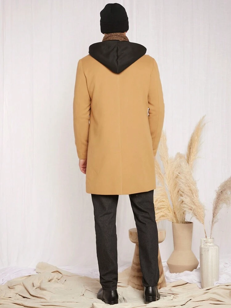 Men 1pc Lapel Neck Overcoat
