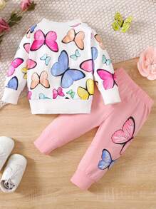 Baby Girl Butterfly Print Sweatshirt & Sweatpants