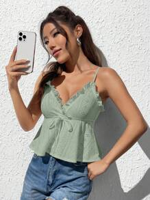 SHEIN MOD Frill Trim Knot Front Schiffy Cami Top - Mint Green - View 5