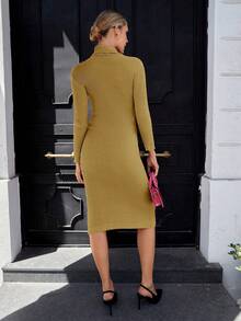 EURMUSE Áo cao cổ Đồ đan Ribbed Đầm Áo len - Màu vàng - Xem 2
