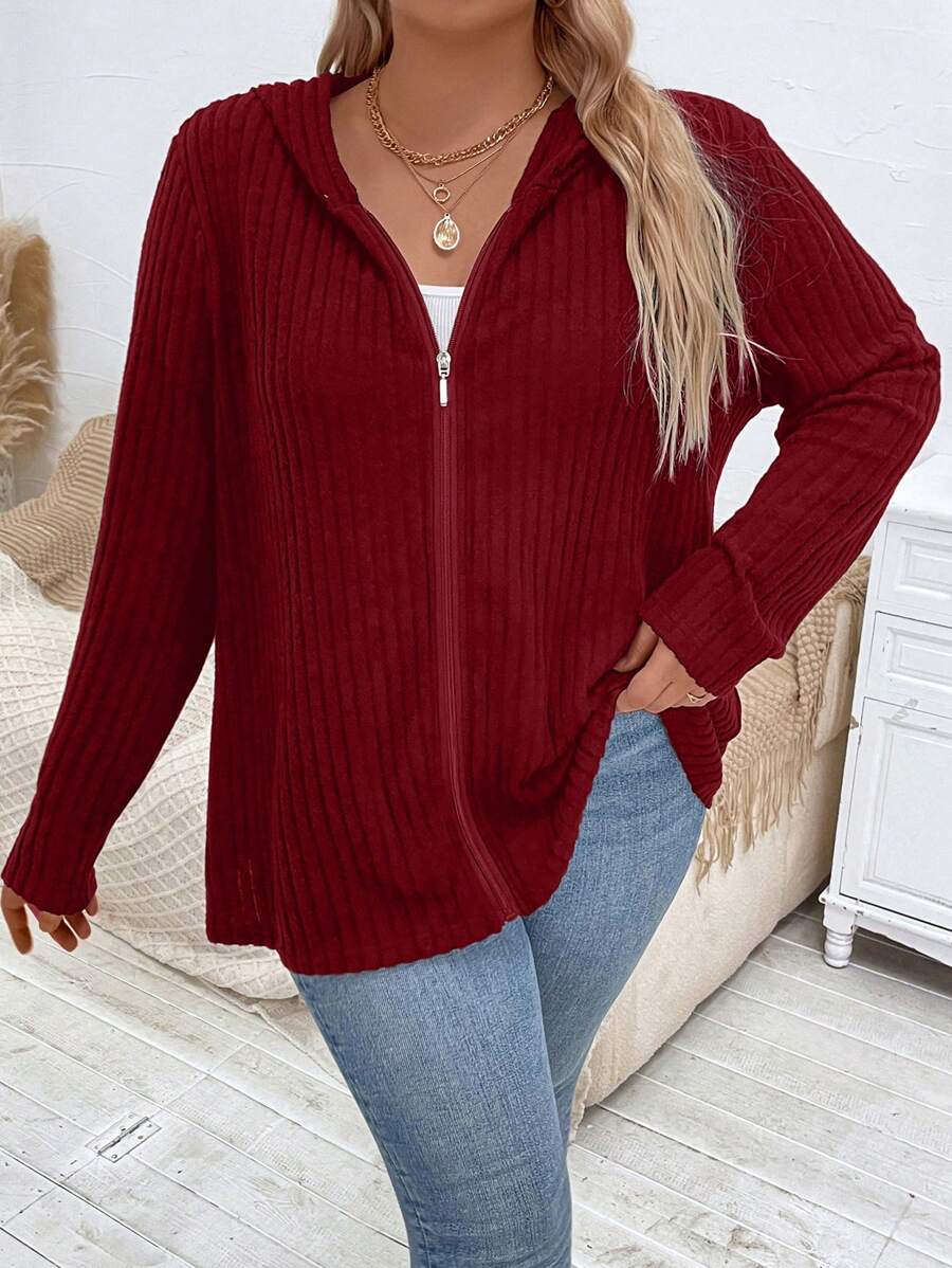 Calvaya Plus Zip Up Hooded Sweatshirt - Burgundy - View 1