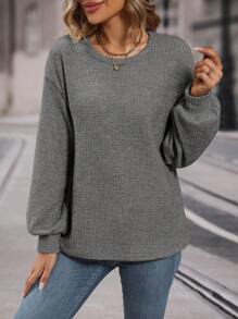 SHEIN LUNE 素色落肩T恤 - 灰色 - 查看 5