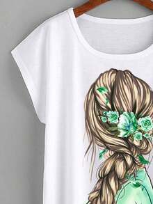 SHEIN LUNE Đồ họa Hình tay cánh Áo thun - màu xanh lá - Xem 5