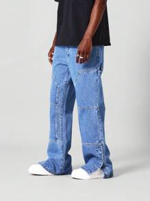 SUMWON Loose Fit Carpenter Jean With Split Hem - Baby Blue - View 1