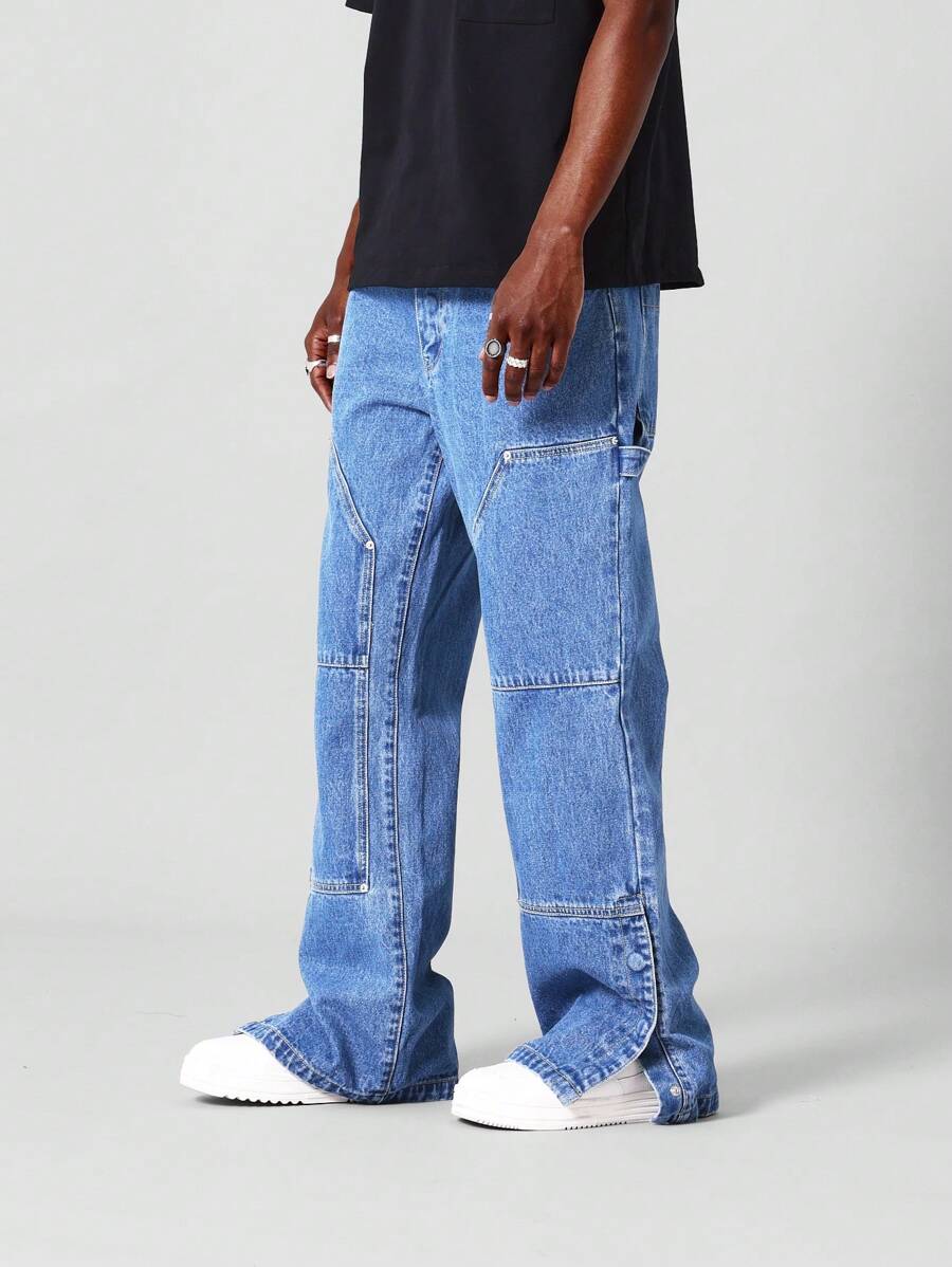 SUMWON Loose Fit Carpenter Jean With Split Hem - Baby Blue - View 1