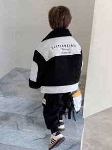 Teenage Boys' Colorblock Letter Embroidered Jacket